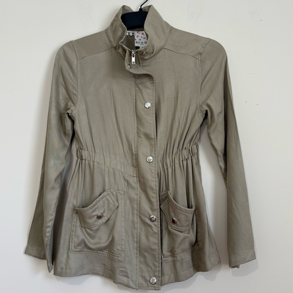 Belle du Jour New/tag Girls M Beige Long Sleeve Zip soft Slouchy Utility Jacket